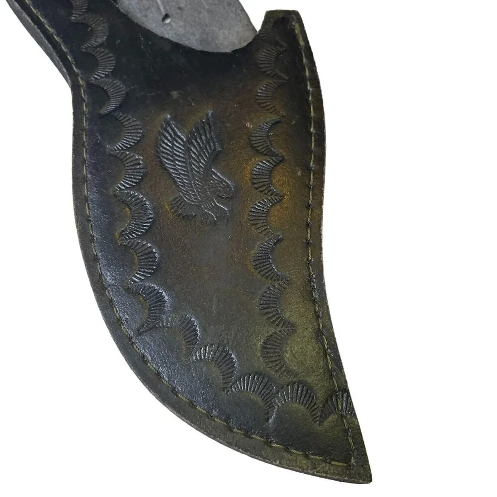 Warrior  Hunter Leather Sheath Only Black Western Eagle Embossed u Belt Loo